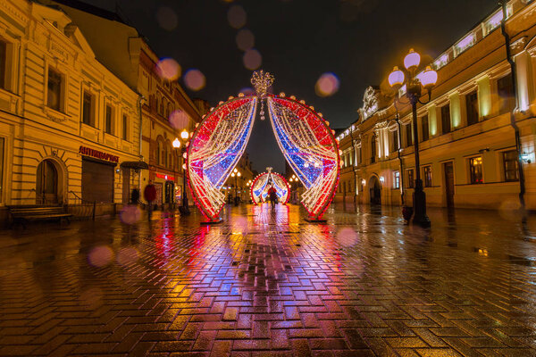 Moscow, Russia, 18, December, 2017: Old Arbat, decorated for the New Year