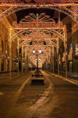 Moskova, Rusya - 13 Ocak 2017:Illumination Nikolskaya Street, yeni yıl ve Noel dekorasyon
