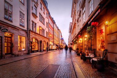 Stockholm, İsveç: 6, Ocak, 2019: Stockholm eski şehrin sokaklarında