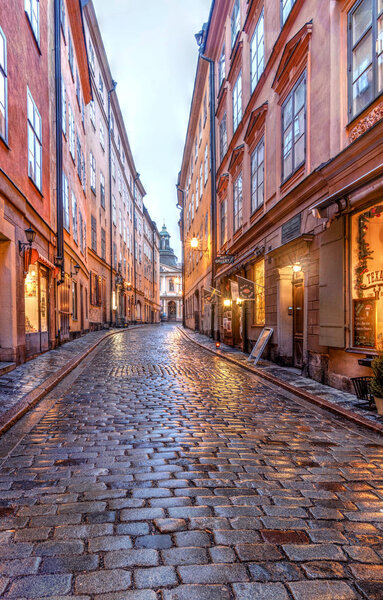 Stockholm, Sweden: 6, January, 2019: The streets of the old city in Stockholm