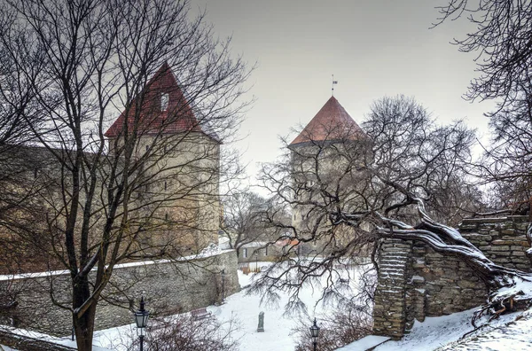 Stadsgezicht Met Middeleeuwse Oude Stad Olaf Doopsgezinde Kerk Tallinn Estland — Stockfoto
