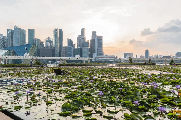 Singapur, 29 de septiembre de 2018: vista del distrito financiero al atardecer — Foto de Stock