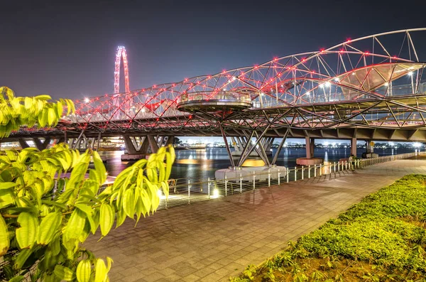 Singapur, 29 de septiembre: Vista nocturna de la noria en Singapur — Foto de Stock