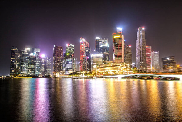 Night view on business district in Singapore.