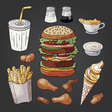 Vektör lokanta siyah arka planda el lokanta çizilmiş 