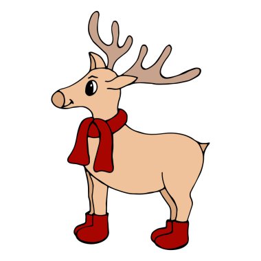 Beyaz bir arka plan üzerinde çizilmiş yılbaşı geyik