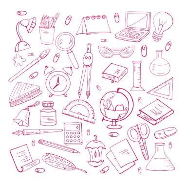 Elle çizilmiş Kırtasiye beyaz zemin üzerine kırmızı bir darbesiyle bir dizi