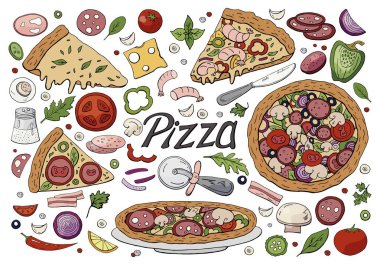 Büyük İtalyan pizza ve pizza malzemeleri 