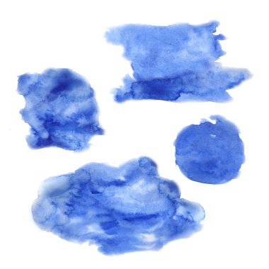 Beyaz arka plan üzerinde izole suluboya elle çizilmiş mavi nokta