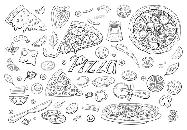 Büyük İtalyan pizza ve pizza malzemeleri beyaz arka plan üzerinde izole. 