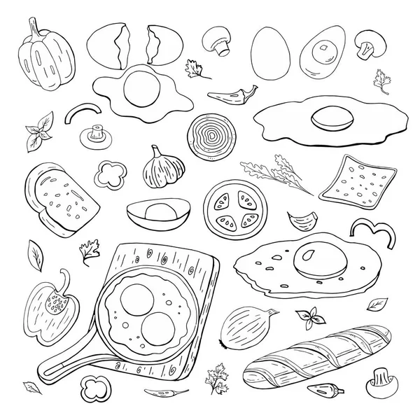 Scrambled eggs and vegetables collection. Royalty Free Stock Illustrations