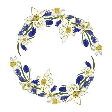 Nergis ve fare sümbül ile Bahar çelenk 