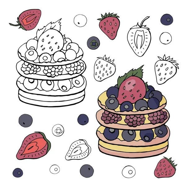 Beyaz arka plan üzerinde izole ahududu ile siyah ve beyaz ve renkli pasta. Ahududu kek.