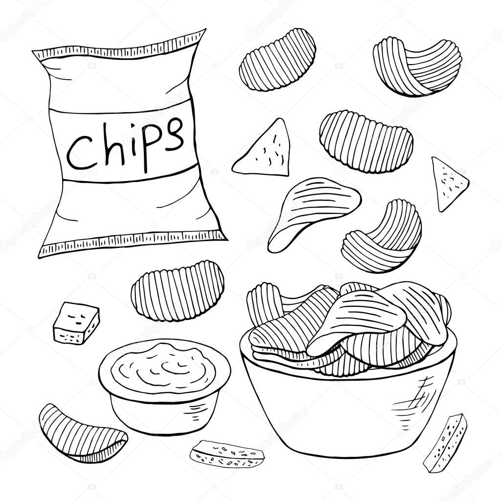 Outline chips collection on white background. Vector different chips elements
