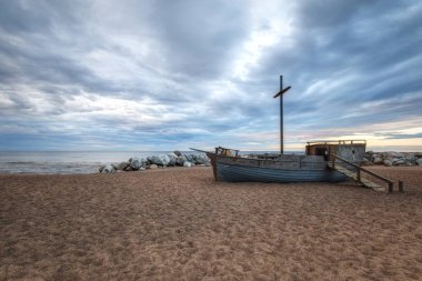 Gün batımında Ladoga Gölü. Leningrad region, Rusya Federasyonu