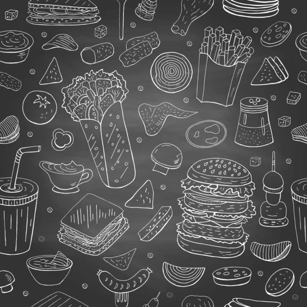 Farklı fast food ile dikişsiz desen - burger, sandwichesl 