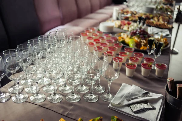 Served table. Decorated buffet at the wedding