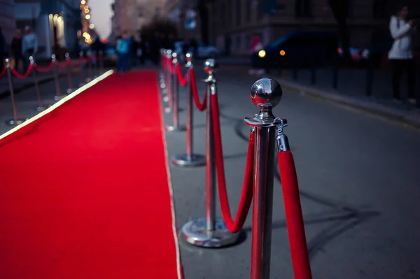 Long Red Carpet Rope Barriers Entrance — Stock Photo, Image