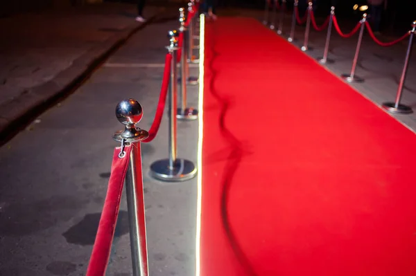Long Red Carpet Rope Barriers Entrance — Stock Photo, Image