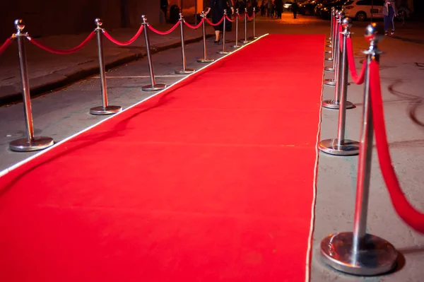 Long Red Carpet Rope Barriers Entrance — Stock Photo, Image