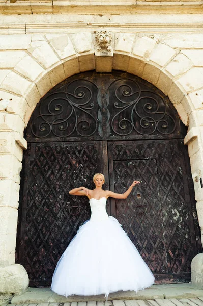 Beautiful Sensual Bride Blonde Wedding Dress — Stock Photo, Image