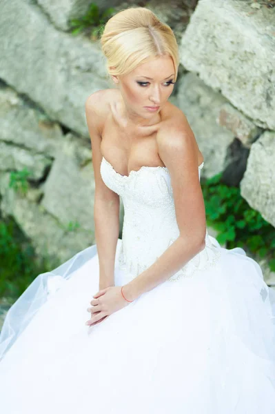 Beautiful Sensual Bride Blonde Wedding Dress — Stock Photo, Image