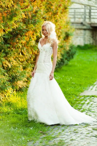 Красивая Чувственная Блондинка Невесты Свадебном Платье — стоковое фото
