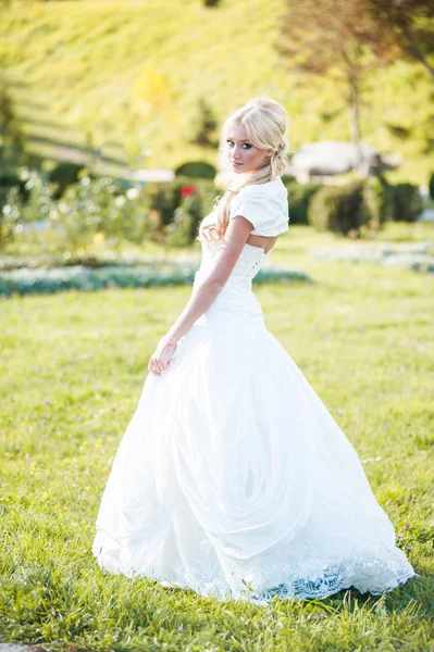 Sensual Bride Blonde Wedding Dress Palace Wedding Ceremony — Stock Photo, Image