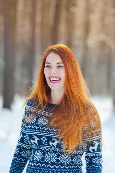 Mooie Zwangere Vrouw Winterbos — Stockfoto