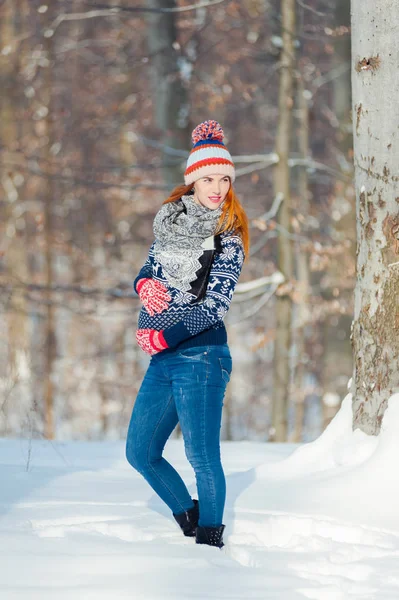 Belle Femme Enceinte Dans Forêt Hiver — Photo