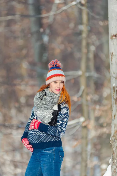 Schöne Schwangere Frau Winterwald — Stockfoto