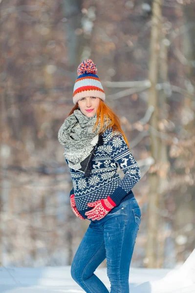 Belle Femme Enceinte Dans Forêt Hiver — Photo