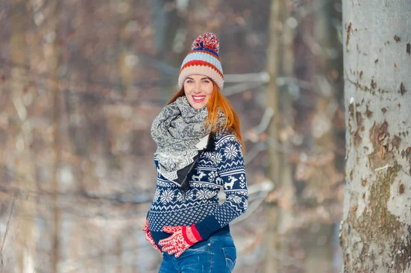 Güzel hamile kadın kış ormanında