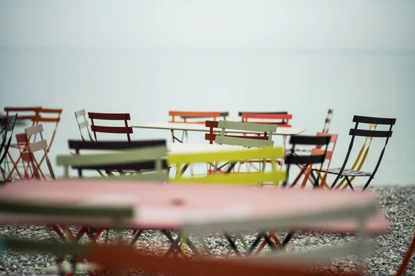 Krzesła Stoły Kawiarni Plaży — Zdjęcie stockowe