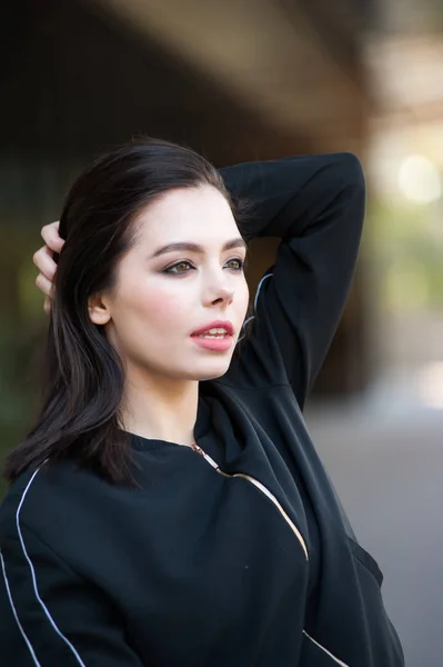 Beautiful Smiling Young Woman Wearing Black Jacket — Stock Photo, Image