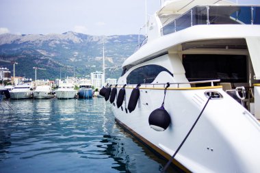 Superyacht on the port. Elements of ship clipart