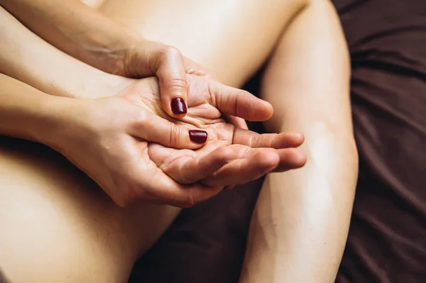 Aromatherapie Massage Massage Therapie Met Behulp Van Massage Olie Lotion — Stockfoto