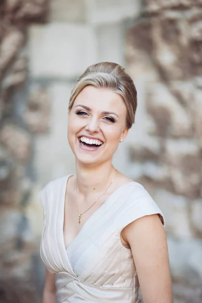 Beautiful Happy Blonde Bride Her Wedding Day — Stock Photo, Image