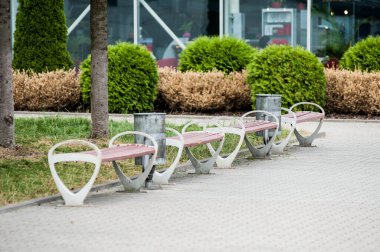 benches  near the airport building 