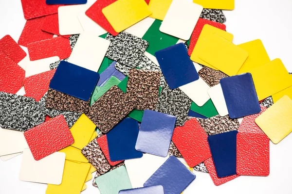 Color swatches powder coatings on metal profiles, on a white background