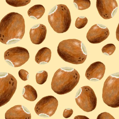 Hindistan cevizi seamless modeli. Sorunsuz yaz çizilmiş illüstrasyon. 