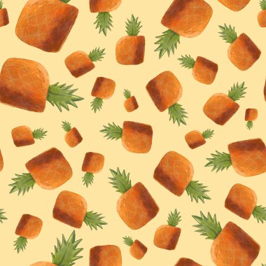 Ananas seamless modeli. Sorunsuz yaz çizilmiş illüstrasyon. 