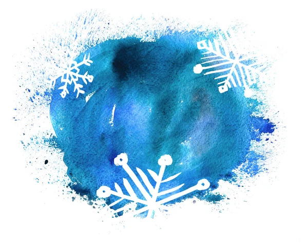 kar taneleri ile arka plan mavi Noel suluboya