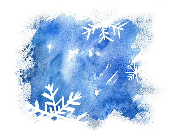 Blue Christmas Watercolor Background Snowflakes — Stock Photo, Image