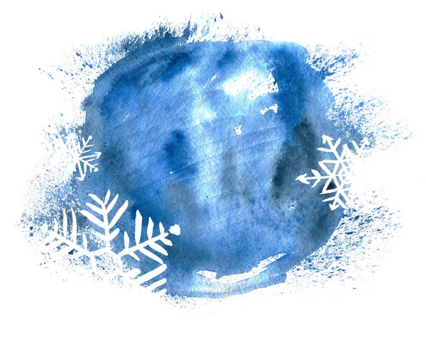 Blu Natale Acquerello Sfondo Con Fiocchi Neve — Foto Stock