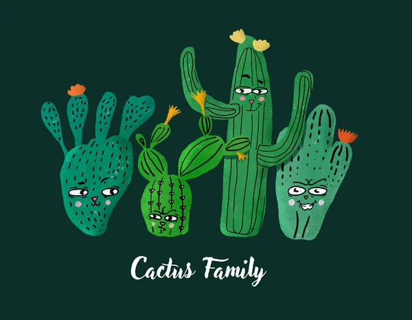 Plantes Succulentes Cactus Mignons Avec Des Visages Heureux — Photo