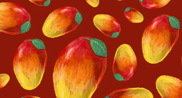 Mango pattern. Hand-drawn summer illustration.