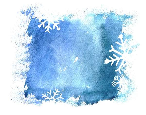 Blauwe Kerstmis Aquarel Achtergrond Met Sneeuwvlokken — Stockfoto