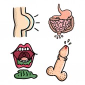 Krankheiten. Magen-Darm-Trakt, Magen, Hintern, Mund, Penis mit Problemen.