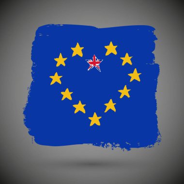Kalp İngiltere bayrağı ile sarı yıldız yaptı. Brexit tasarım konsepti